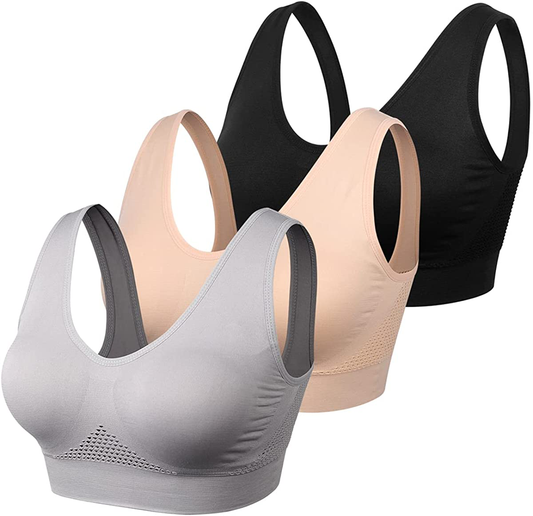 Women Sports Bra Comfortable Sleep Bras No Underwire Seamless Workout Yoga Bra of 3 Pack Apparel & Accessories > Clothing > Underwear & Socks > Bras Kylie Max   