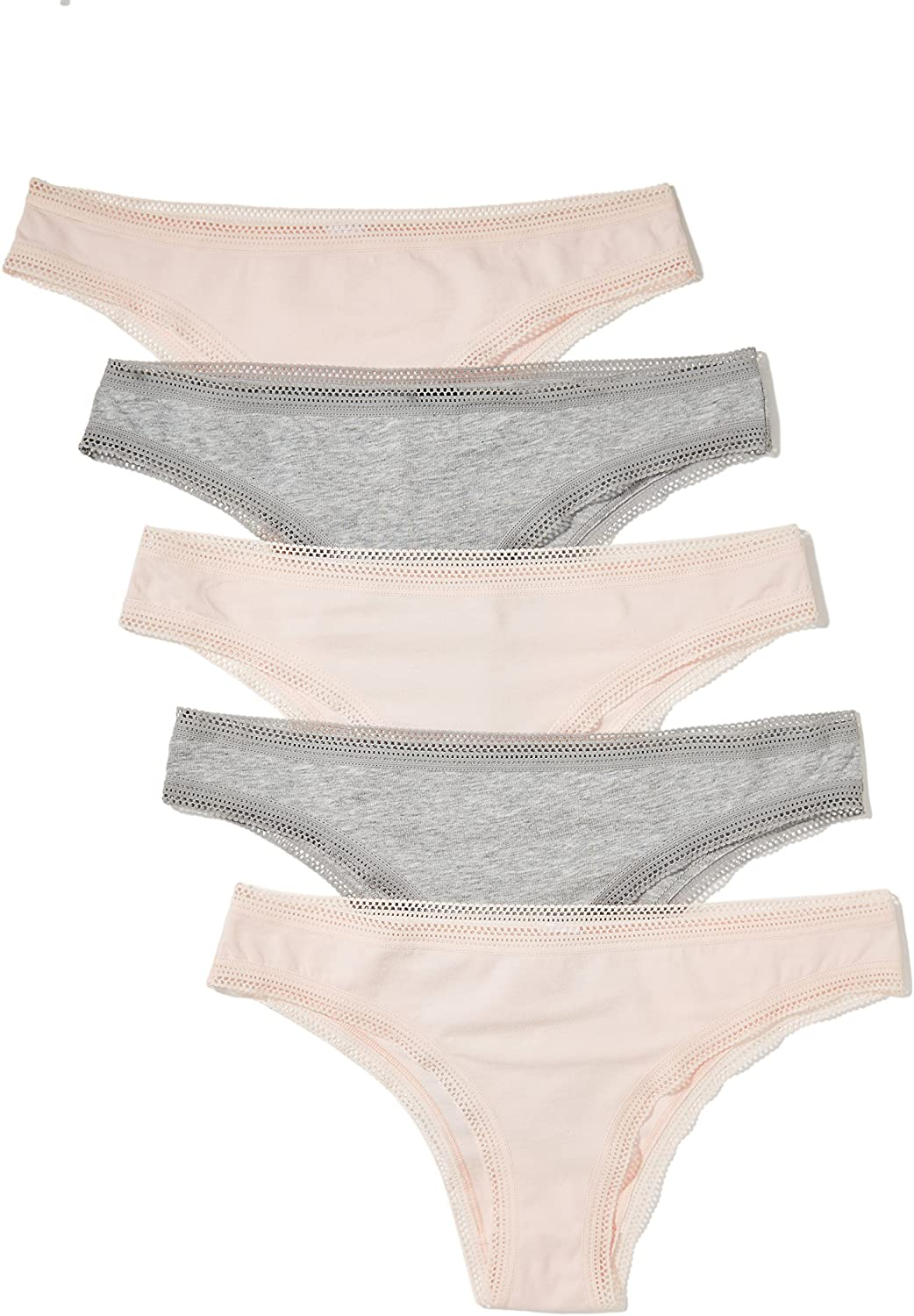Iris & Lilly Women'S Cotton Brazilian Underwear, Pack of 5 Apparel & Accessories > Clothing > Underwear & Socks > Underwear Iris & Lilly Grey Heather/Pale Pink Large 