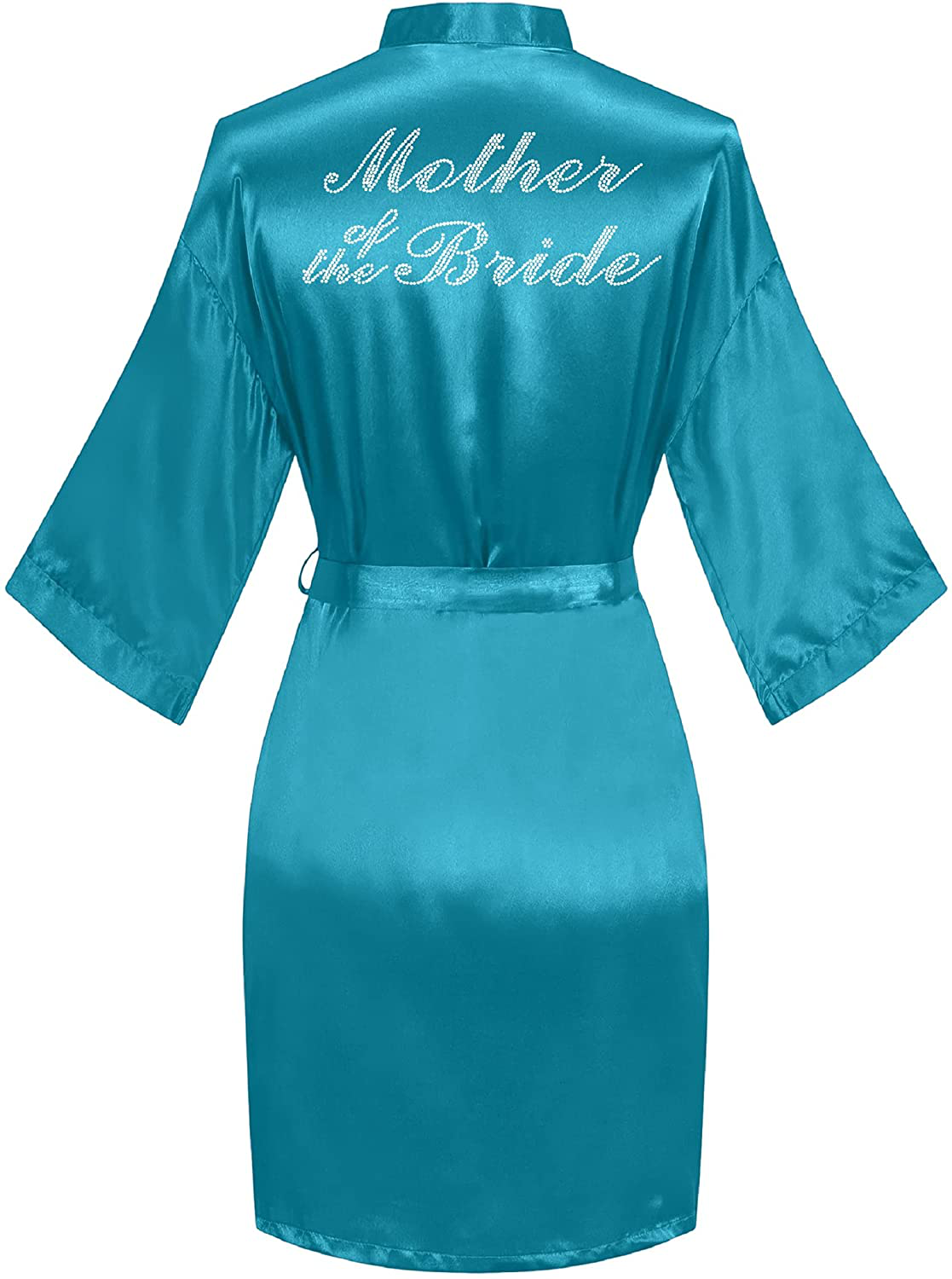 Sunshinemall Women'S Satin Kimono Robes with Rhinestones Bride Bridesmaid Short Sleepwear Wedding Dressing Gown Apparel & Accessories > Clothing > Sleepwear & Loungewear > Robes sunshinemall Mother of Bride-teal Large-X-Large 