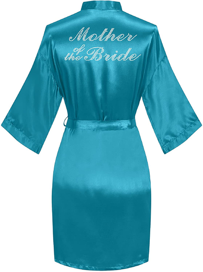 Sunshinemall Women'S Satin Kimono Robes with Rhinestones Bride Bridesmaid Short Sleepwear Wedding Dressing Gown Apparel & Accessories > Clothing > Sleepwear & Loungewear > Robes sunshinemall Mother of Bride-teal Large-X-Large 
