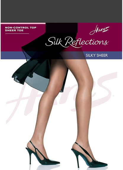Hanes Women`S Set of 3 Silk Reflections Non-Control Top Sheer Toe Pantyhose Apparel & Accessories > Clothing > Underwear & Socks > Shapewear Hanes Barely Black A-B 