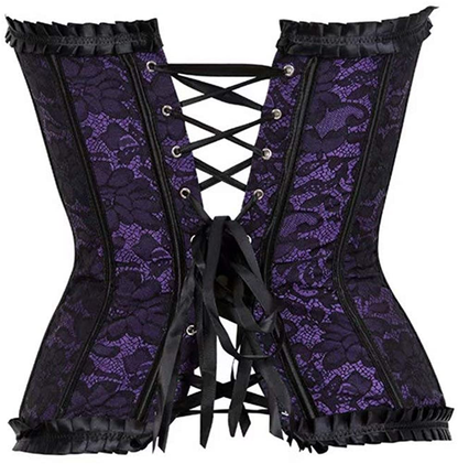 Corset Top Bustier Women'S Overbust Satin Floral Lace up Trim plus Size Bodyshaper Apparel & Accessories > Clothing > Underwear & Socks > Lingerie jutrisujo   