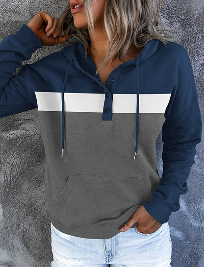 Women'S Casual Color Block Hoodies Long Sleeve Tops Button down Drawstring Pullover Sweatshirts with Pocket Apparel & Accessories > Clothing > Activewear Kylie Max   