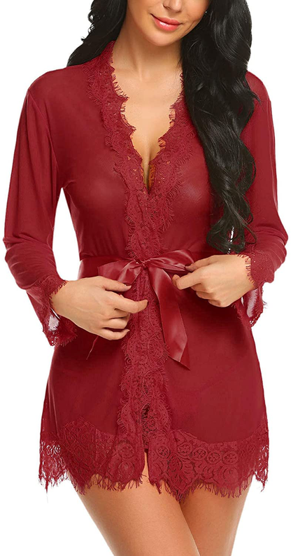 Avidlove Sexy Lace Robe Kimono Mesh Nightgown Babydoll Lingerie Set Apparel & Accessories > Clothing > Sleepwear & Loungewear > Robes Kylie Max   