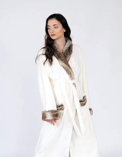 Chic Home Belgian Robe Cozy Super Soft Ultra Plush Faux Fur Fleece Sherpa Trim with 2 Pockets and Belt, 50 X 44, Brown Apparel & Accessories > Clothing > Sleepwear & Loungewear > Robes Chic Home   