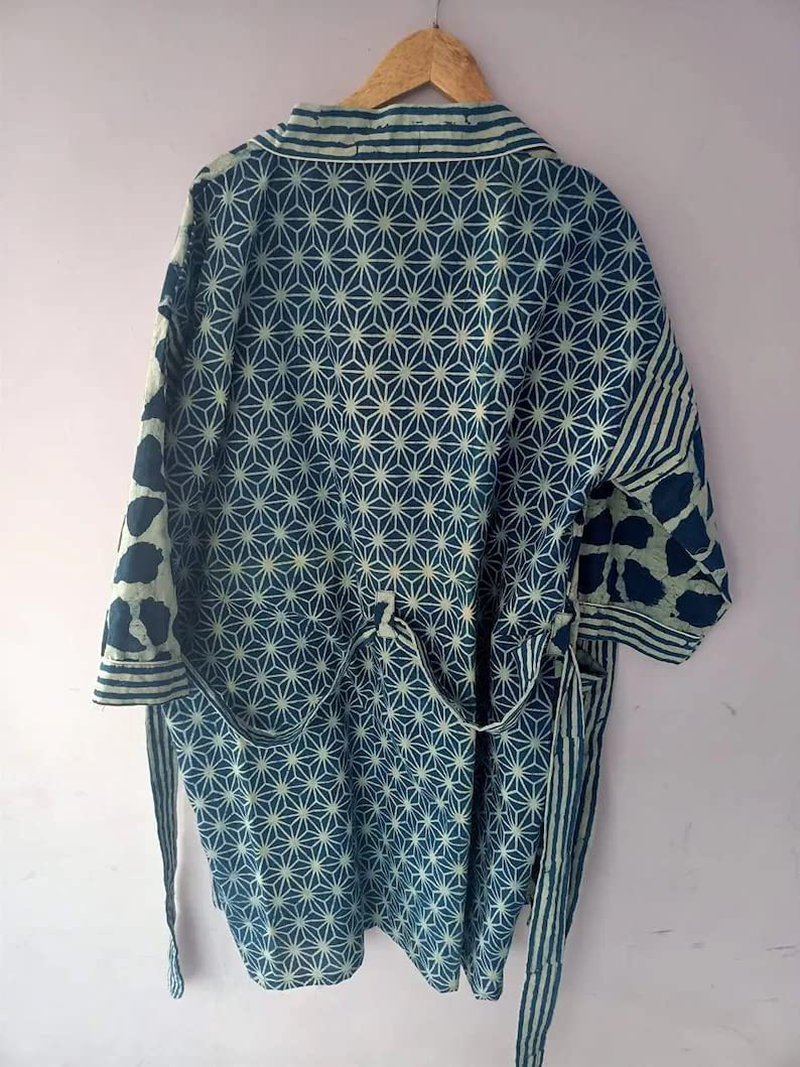 Short Size Indian Handmade Kimono Japanese Kimono Robes Kimono Cardigan Beach Wear Robes Cotton Kimonos Swim Wear Kimonos Indigo Kimono by RANJANACRAFT. (40 Inch Length US Women'S Letter) Apparel & Accessories > Clothing > Sleepwear & Loungewear > Robes Generic   