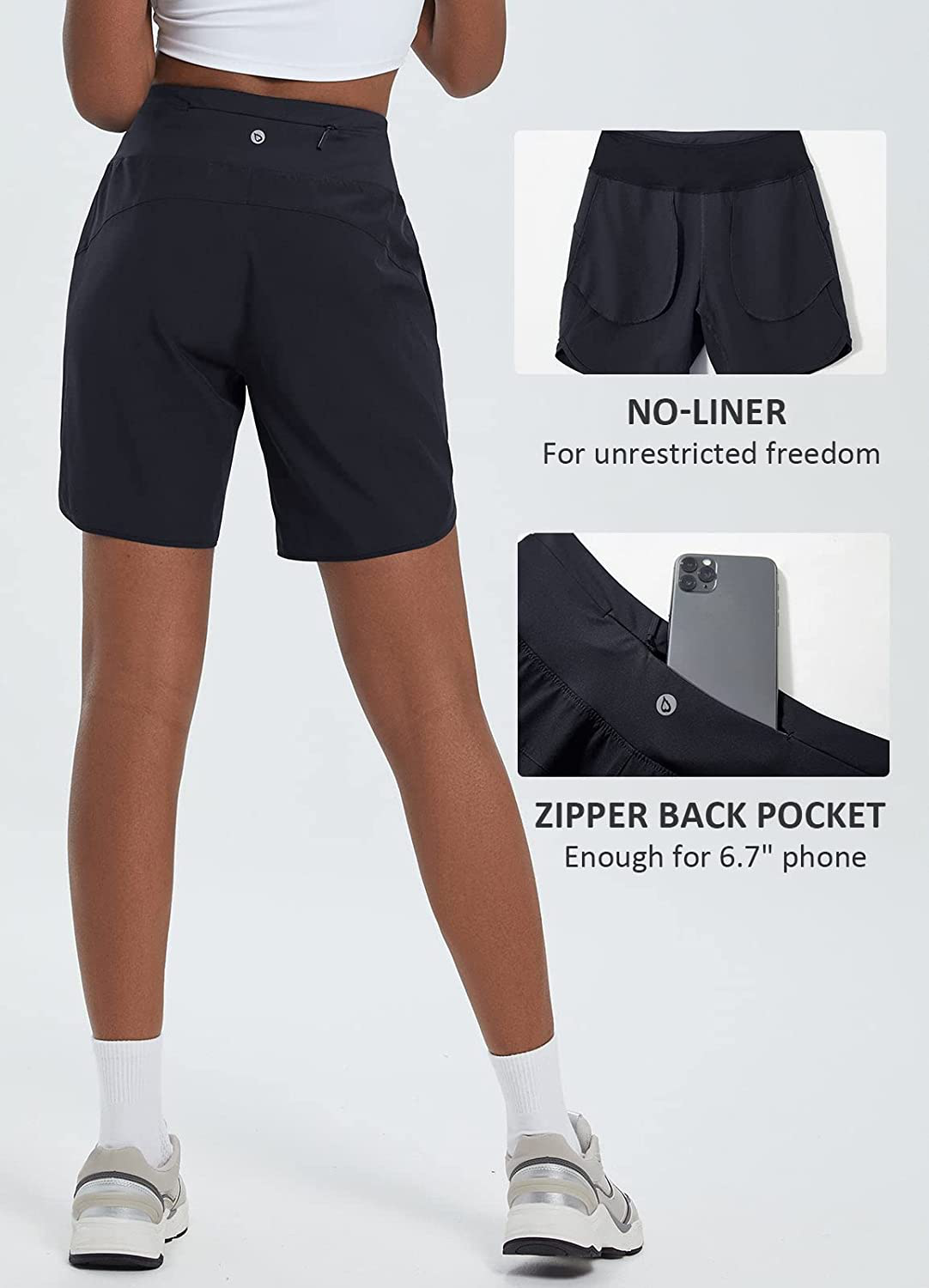 BALEAF Women'S 7" Long Shorts Lightweight for Running Workout Hiking Unlined Zipper Pocket Quick Dry Apparel & Accessories > Clothing > Shorts Kylie Max   