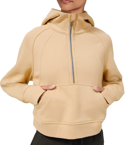 LASLULU Womens Hoodies Fleece Lined Collar Pullover 1/2 Zipper Sweatshirts Long Sleeve Crop Tops Sweater Thumb Hole Apparel & Accessories > Clothing > Activewear Kylie Max   