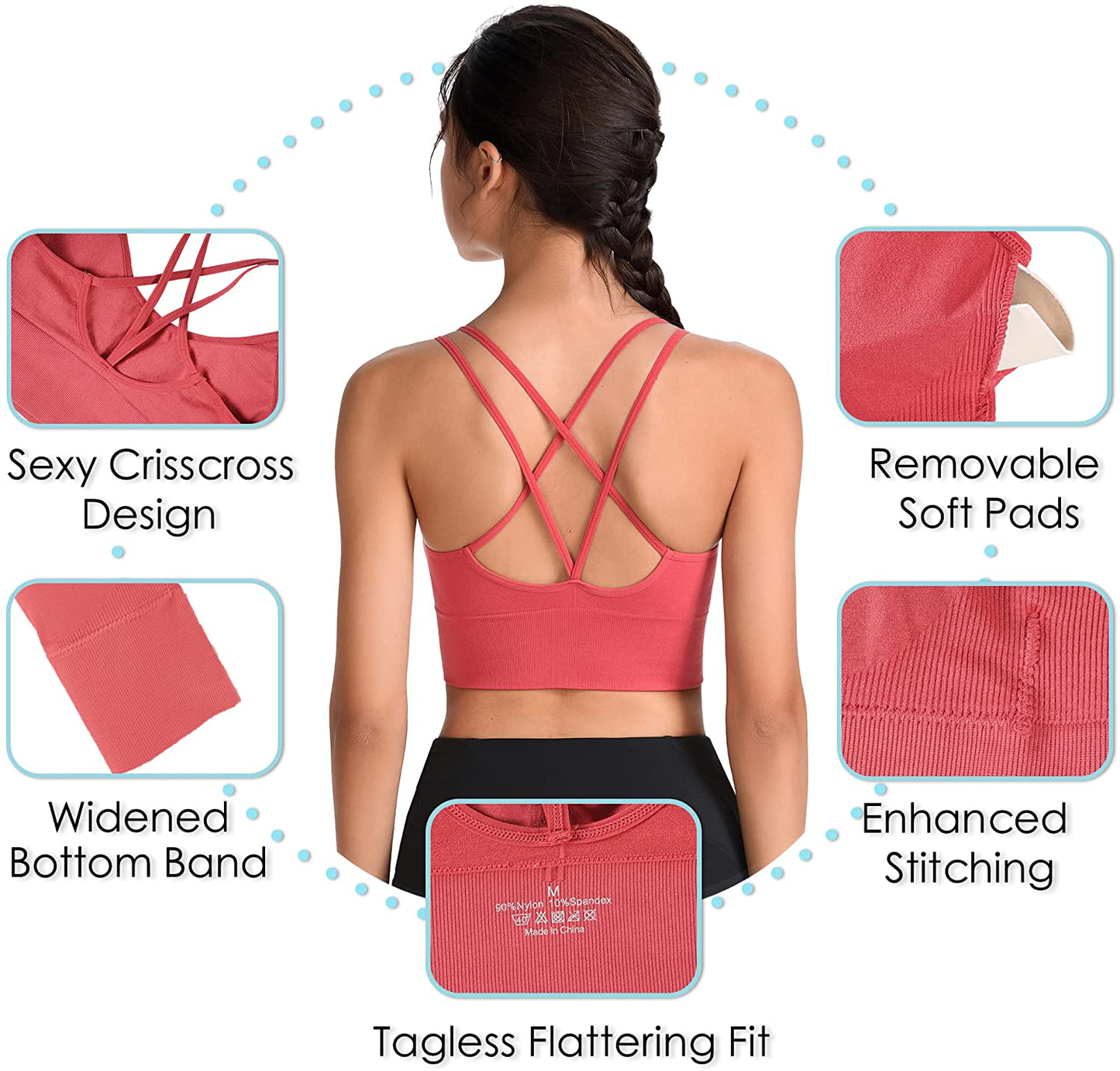 Evercute Cross Back Sport Bras Padded Strappy Criss Cross Cropped Bras for Yoga Workout Fitness Low Impact Apparel & Accessories > Clothing > Underwear & Socks > Bras Kylie Max   