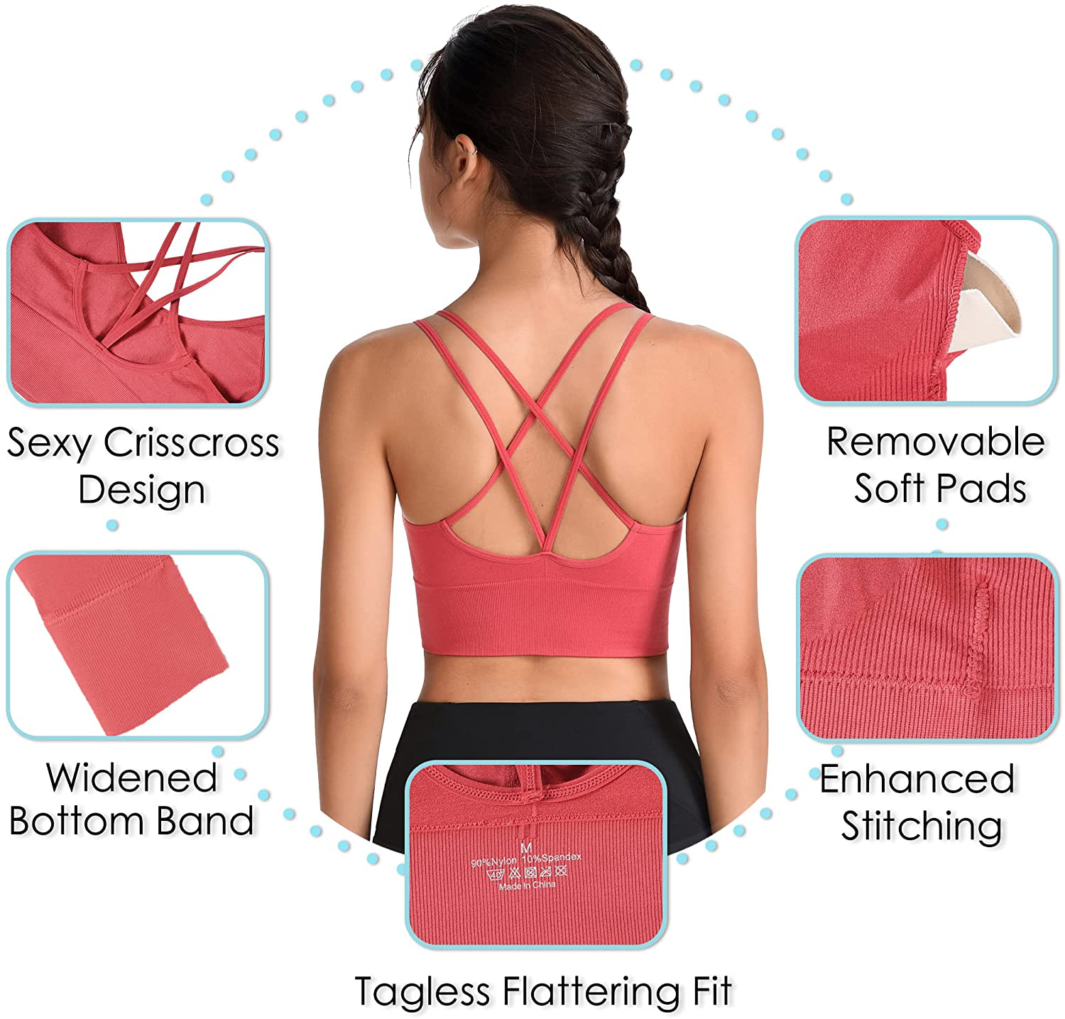 Evercute Cross Back Sport Bras Padded Strappy Criss Cross Cropped Bras for Yoga Workout Fitness Low Impact Apparel & Accessories > Clothing > Underwear & Socks > Bras Kylie Max   