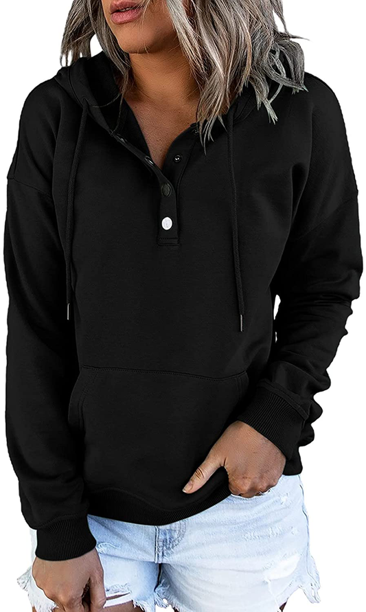 Dokotoo Womens Casual Button Collar Drawstring Long Sleeve Hoodies Pullover Sweatshirts Hooded Tops Apparel & Accessories > Clothing > Activewear Kylie Max   