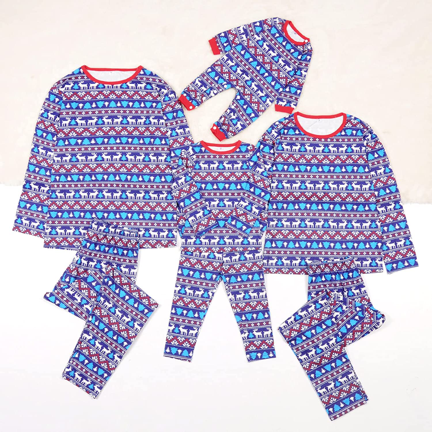 Family Christmas Pjs Matching Sets Christmas Pajamas Red Santa'S Deer Top and Black Pants Long Sleeve Sleepwear Apparel & Accessories > Clothing > Sleepwear & Loungewear > Pajamas Kylie Max   