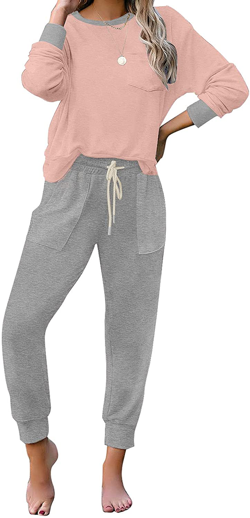 luvamia Women Tie Dye Pajama Sets Long Sleeve Tops and Pants PJ Sets Joggers Loungewear Sleepwear Apparel & Accessories > Clothing > Sleepwear & Loungewear > Pajamas KYLIE MAX S Pink+grey Large 