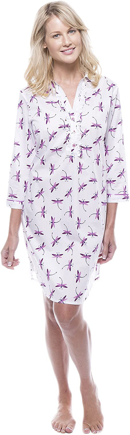 Noble Mount Women'S 100% Cotton Poplin Long Sleeve Tunic Sleep Shirt Apparel & Accessories > Clothing > Sleepwear & Loungewear > Nightgowns Kylie Max   