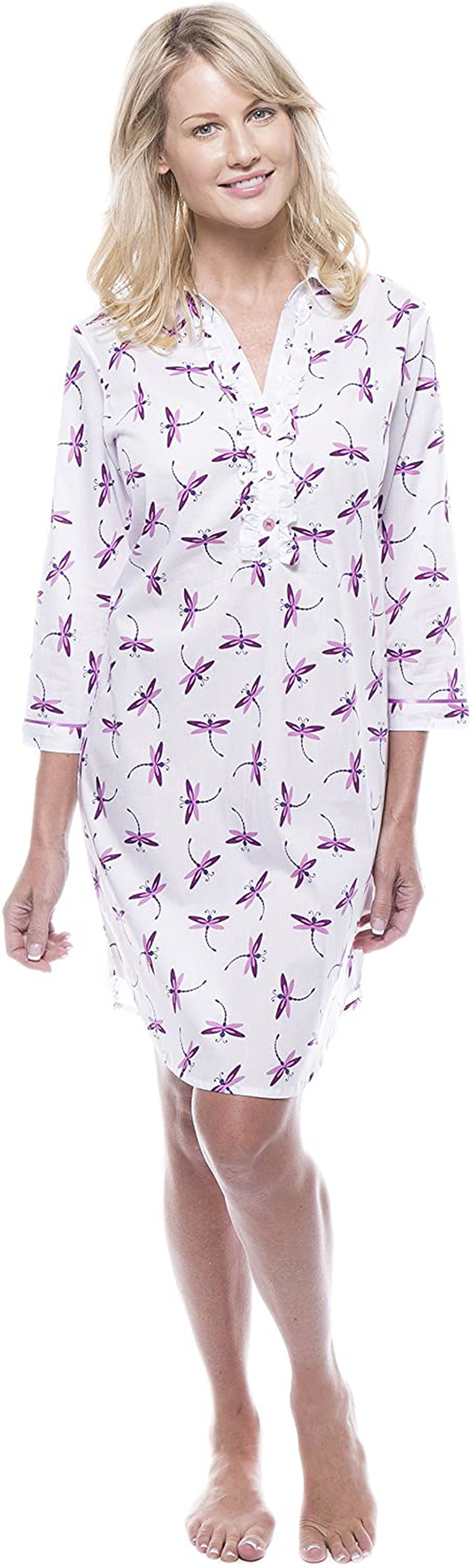 Noble Mount Women'S 100% Cotton Poplin Long Sleeve Tunic Sleep Shirt Apparel & Accessories > Clothing > Sleepwear & Loungewear > Nightgowns Kylie Max   