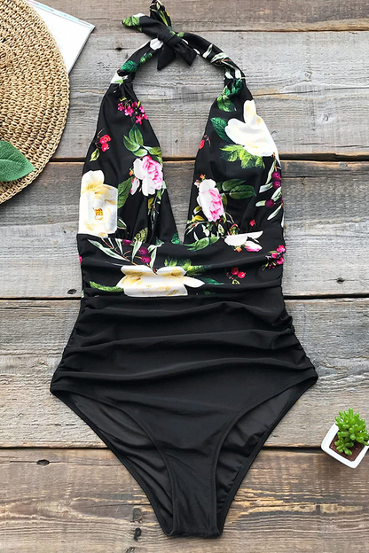 CUPSHE Women'S One Piece Swimsuit Halter Plunge Neck Ruched Tummy Control Bathing Suits Apparel & Accessories > Clothing > Swimwear Kylie Max   