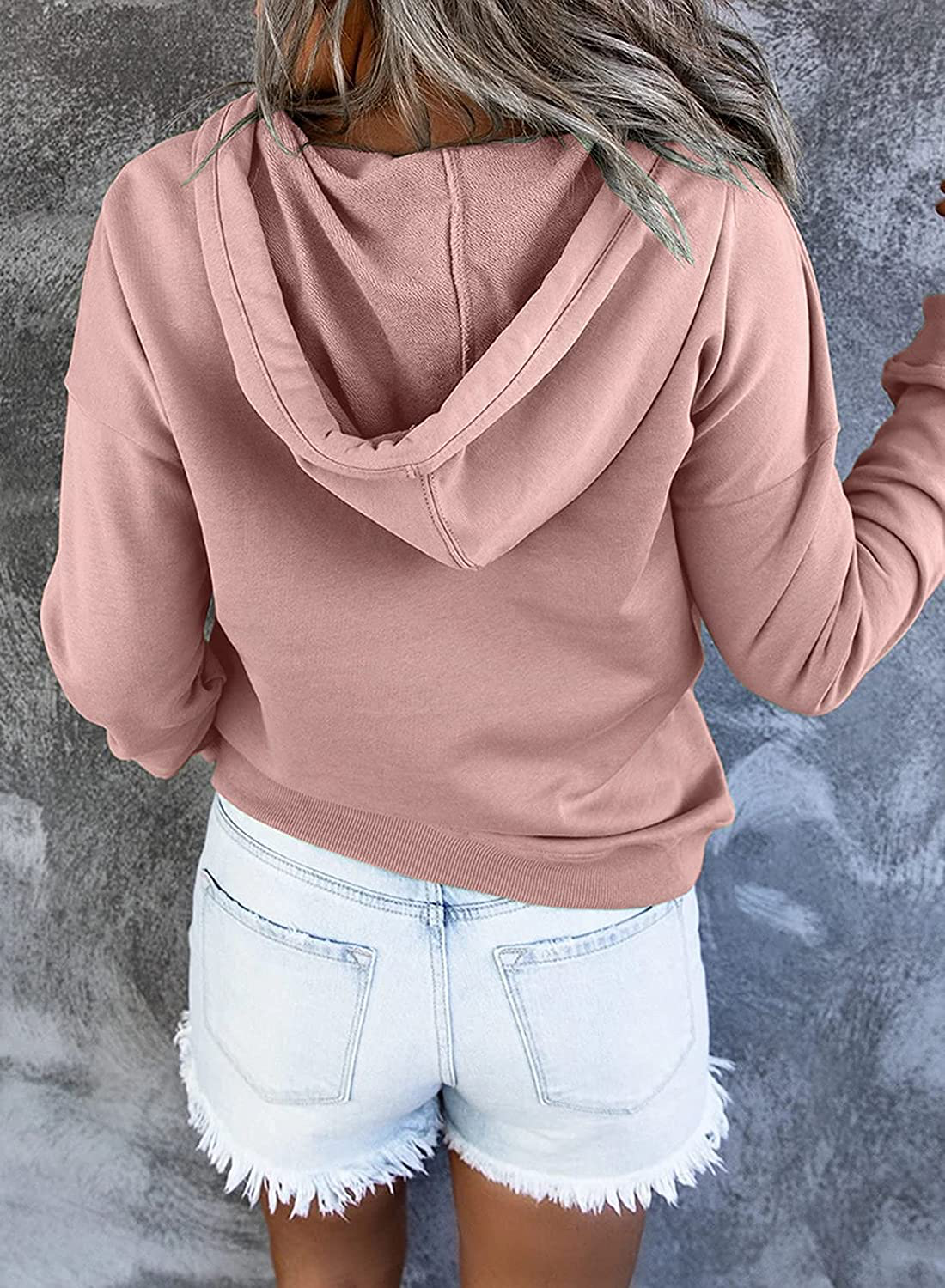 Dokotoo Womens Casual Button Collar Drawstring Long Sleeve Hoodies Pullover Sweatshirts Hooded Tops Apparel & Accessories > Clothing > Activewear Kylie Max   