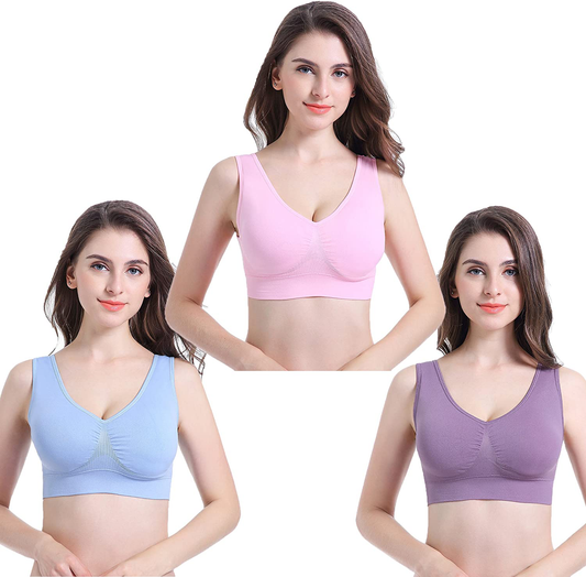 PRETTYWELL Sleep Bras for Women, Comfort Seamless Wireless Stretchy Sports Bra,3 Pack Yoga Bras, with Removable Pads Apparel & Accessories > Clothing > Underwear & Socks > Bras Kylie Max   