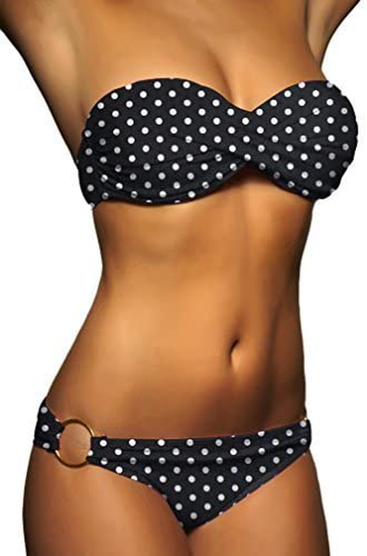 Imilan Twist Bandeau Bikini Set Swimwear Swimsuit for Women Apparel & Accessories > Clothing > Swimwear Imilan Black Dot X-Large 