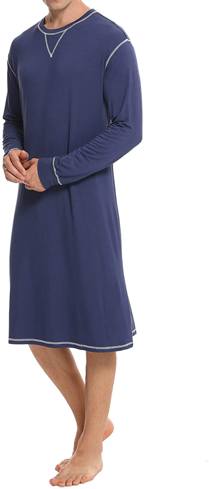 SWOMOG Men'S Nightshirt Long Sleeve Crewneck Modal Nightgown Loose Comfy Sleep Shirt Apparel & Accessories > Clothing > Sleepwear & Loungewear > Nightgowns Kylie Max   