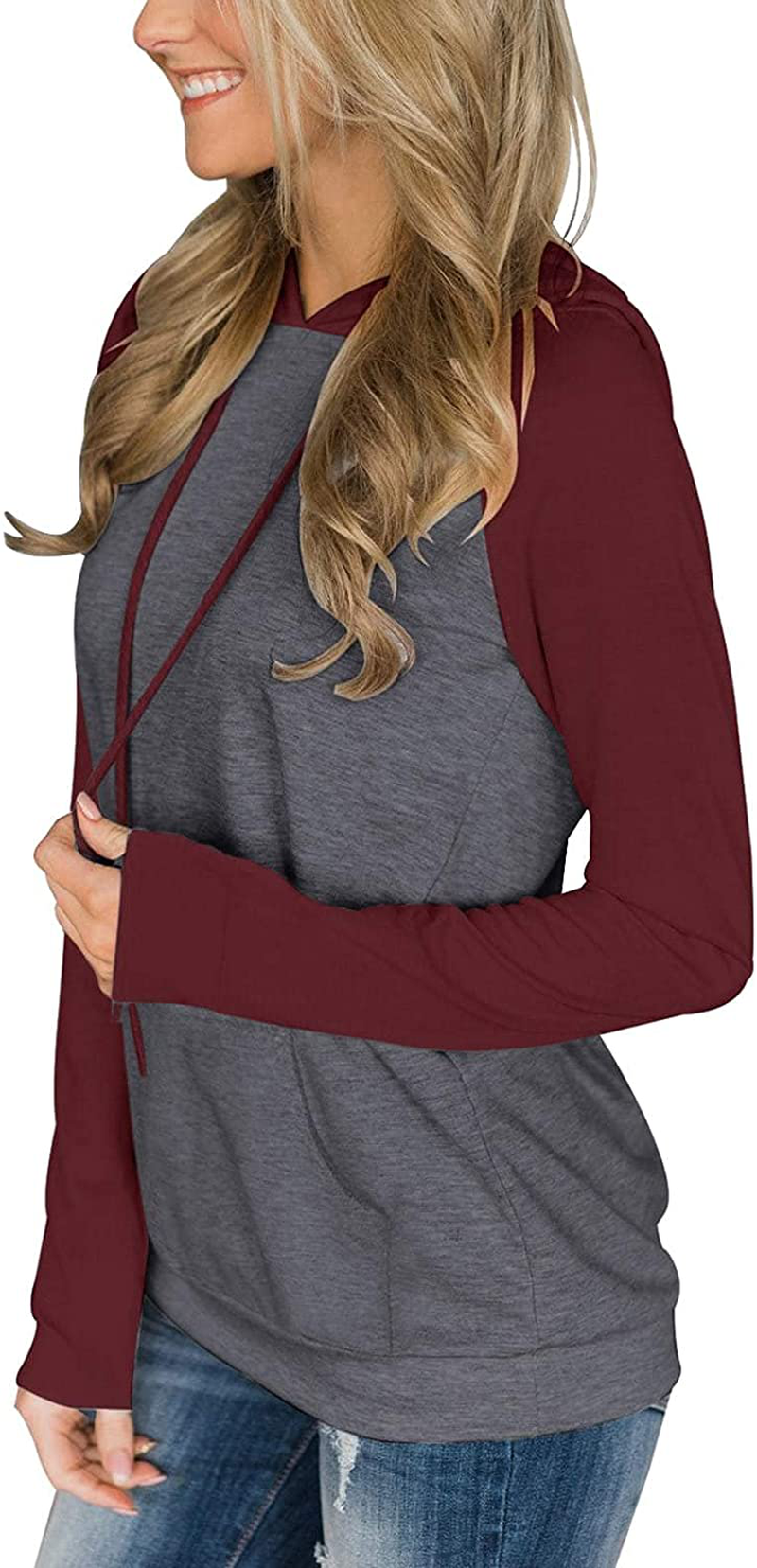 PINKMSTYLE Womens Color Block Hoodies Casual Lightweight Drawstring Pullover Sweatshirt Fall Long Sleeve Tops with Pocket Apparel & Accessories > Clothing > Activewear Kylie Max   