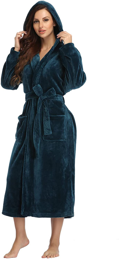 RONGTAI Womens Long Robes Plush Fleece Nightgown Thick plus Size Hooded Bathrobe with Pockets Fluffy Sleepwear for Men Apparel & Accessories > Clothing > Sleepwear & Loungewear > Robes RONGTAI   