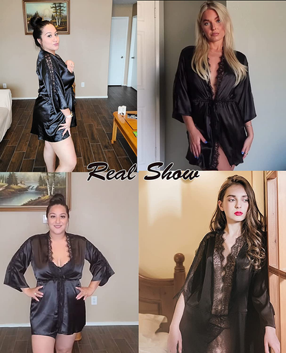 Avidlove Women Lingerie Robe Satin Short Kimono Bridesmaids Lace Robes Nightwear Loungewear Apparel & Accessories > Clothing > Sleepwear & Loungewear > Robes Avidlove   