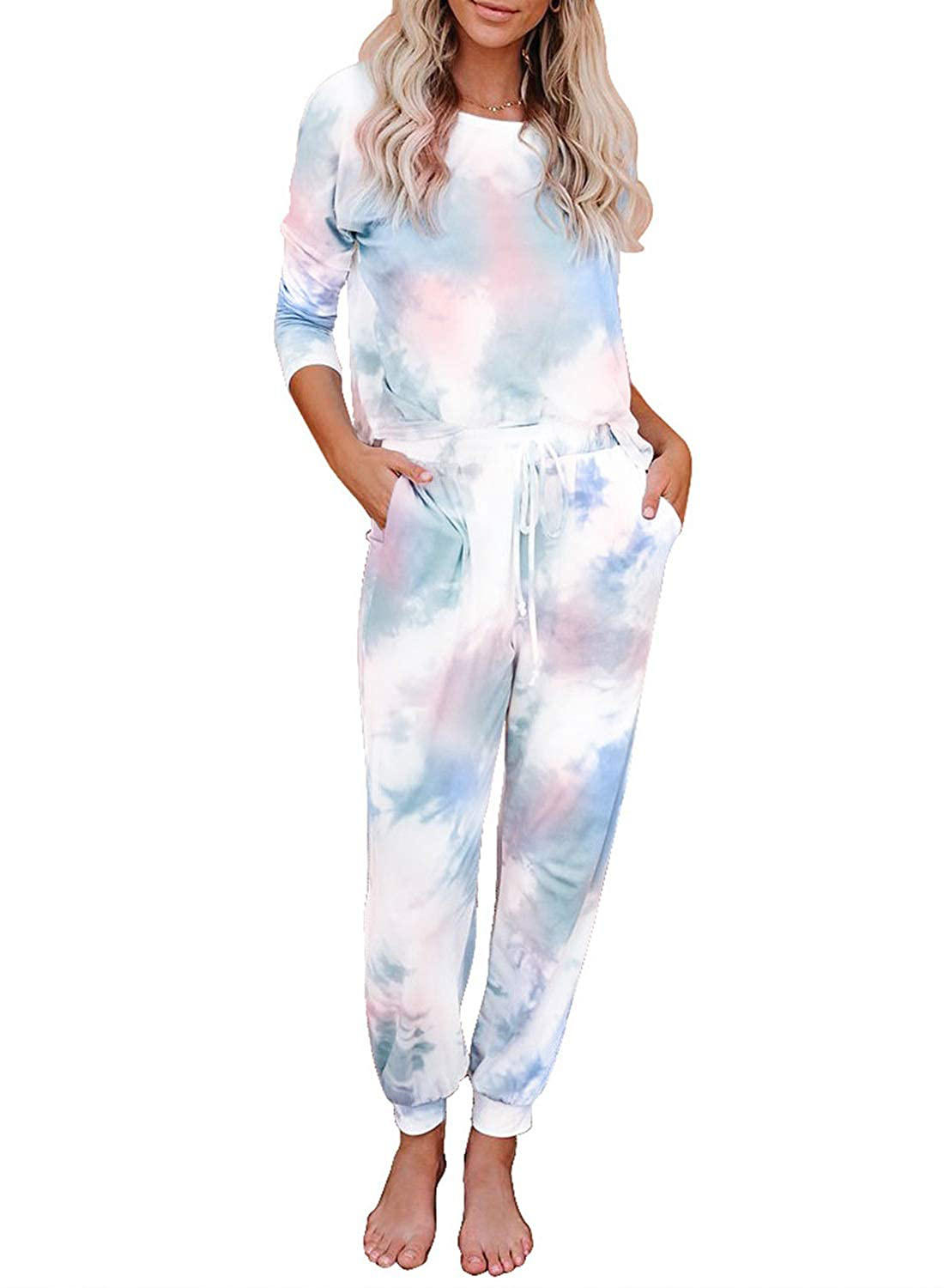 luvamia Women Tie Dye Pajama Sets Long Sleeve Tops and Pants PJ Sets Joggers Loungewear Sleepwear Apparel & Accessories > Clothing > Sleepwear & Loungewear > Pajamas KYLIE MAX Multicoloured Small 