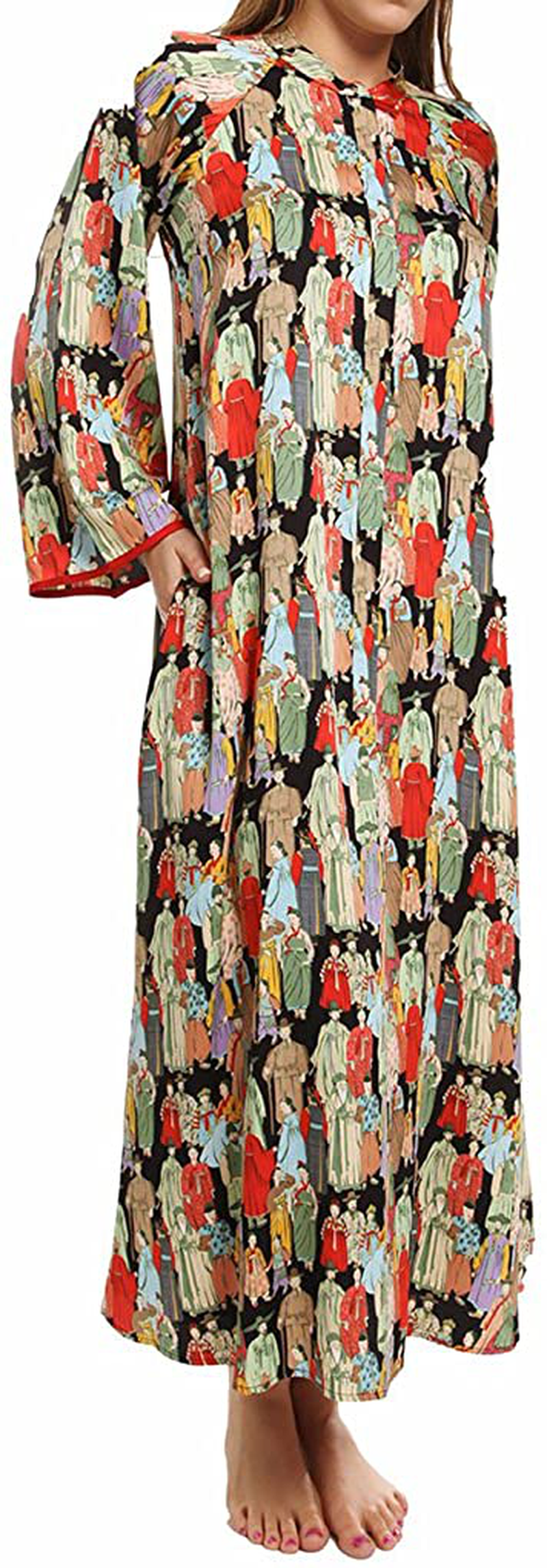 Natori Women'S Printed Charmeuse Zip Caftan Apparel & Accessories > Clothing > Sleepwear & Loungewear > Robes Natori Black/Red Large 