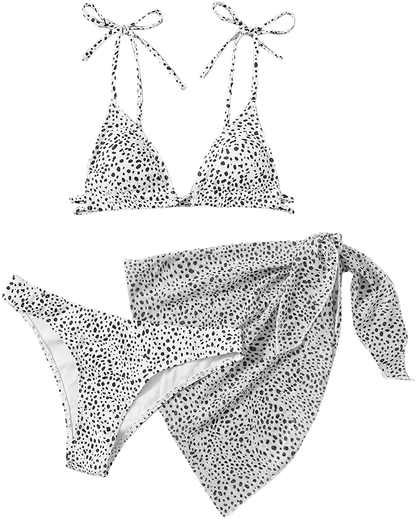 SOLY HUX Women's Wrap Triangle Bikini Bathing Suits with Mesh Beach Skirt 3 Piece Swimsuits Apparel & Accessories > Clothing > Swimwear KYLIE MAX Dalmatian Black White Small 