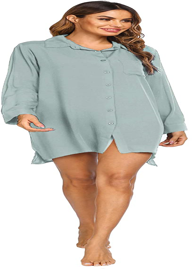 SHESHOW Women'S Beach Cover up Long Sleeve Button down Shirt Beach Bikini Coverups Dress Swimsuit Covers S-3XL Apparel & Accessories > Clothing > Swimwear Kylie Max   