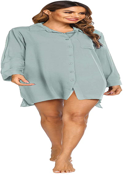 SHESHOW Women'S Beach Cover up Long Sleeve Button down Shirt Beach Bikini Coverups Dress Swimsuit Covers S-3XL Apparel & Accessories > Clothing > Swimwear Kylie Max   