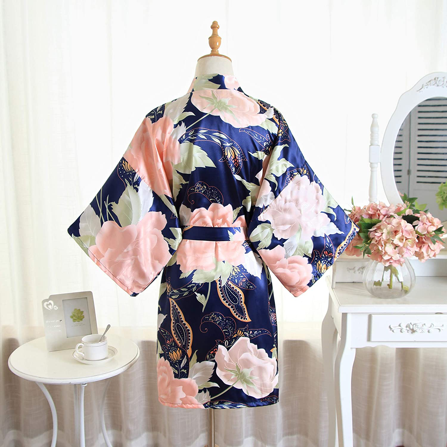 QXQTER Floral Satin Bridal Robe Silk Bridesmaid Robes Bridal Party Robe Dressing Gown Wedding Gifts Apparel & Accessories > Clothing > Sleepwear & Loungewear > Robes QXQTER   