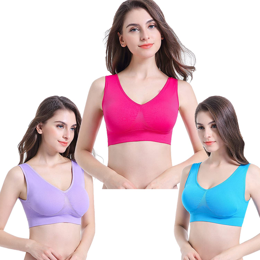 PRETTYWELL Sleep Bras for Women, Comfort Seamless Wireless Stretchy Sports Bra,3 Pack Yoga Bras, with Removable Pads Apparel & Accessories > Clothing > Underwear & Socks > Bras Kylie Max   
