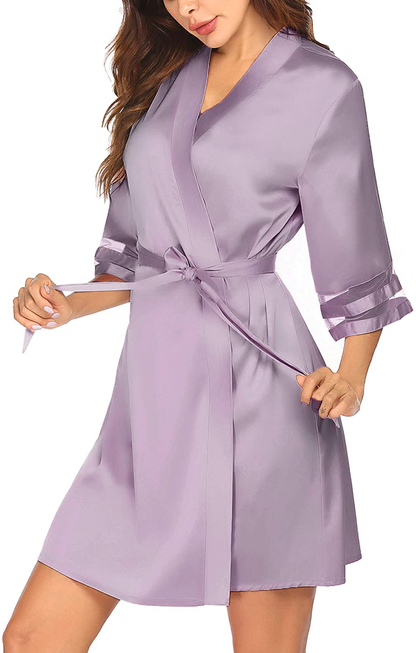 Ekouaer Womens Satin Robe Lightweight Kimono Bathrobe 3/4 Bell Sleeve Bridesmaid Bride Party Robes S-XXL Apparel & Accessories > Clothing > Sleepwear & Loungewear > Robes Ekouaer Lotus Purple Large 