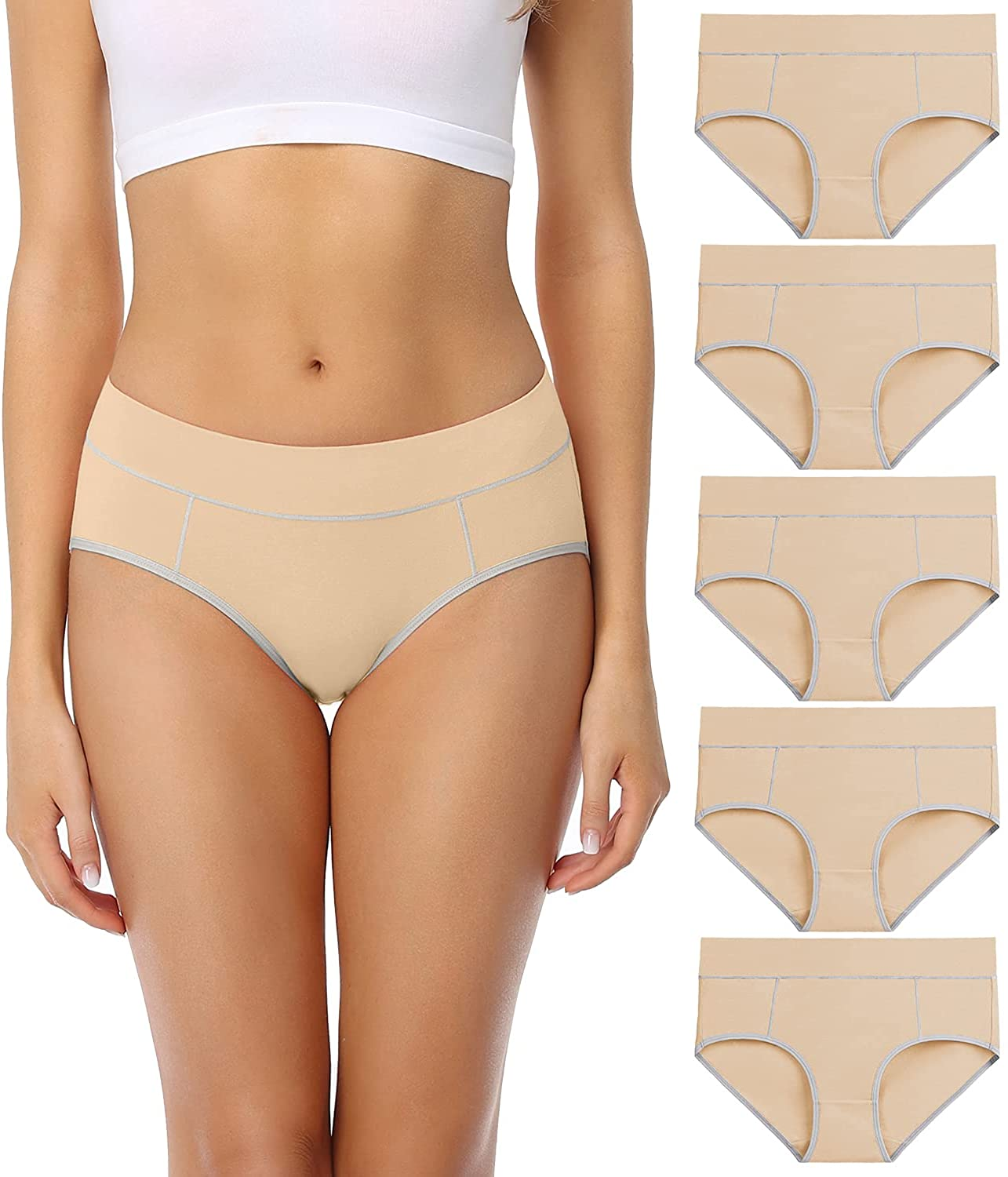 Wirarpa Women'S Cotton Stretch Underwear Comfy Mid Waisted Briefs Ladies Breathable Panties Multipack Apparel & Accessories > Clothing > Underwear & Socks > Underwear KYLIE MAX Beige-5pack Small 