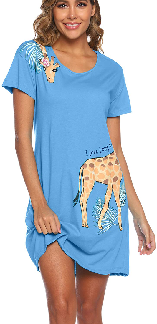 ENJOYNIGHT Sleepwear Women'S Nightgown Printed Sleep Shirt Short Sleeve Sleep Tee Cotton Nightshirt Apparel & Accessories > Clothing > Sleepwear & Loungewear > Nightgowns Kylie Max   