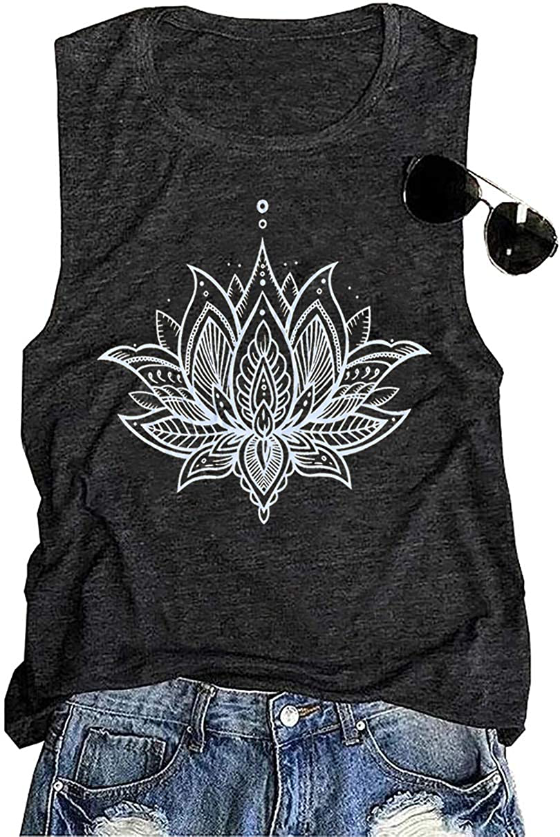 QIANRUO Lotus Flower Tank Top Women Meditation Yoga Shirts Casual Workout Muscle Tank Top Summer Sleeveless Graphic Tees Vest Apparel & Accessories > Clothing > Activewear Kylie Max   
