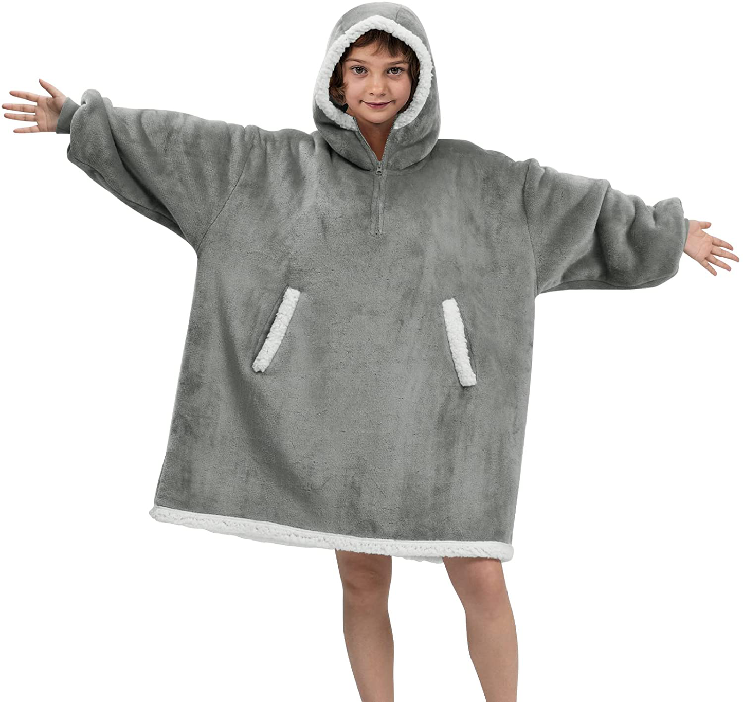 HBlife Oversized Long Wearable Blanket Hoodie for Adult, Thick Sherpa Sweatshirt with Elastic Sleeves and Giant Pockets Super Warm and Cozy Fuzzy Plush Fleece Blanket Jacket, Blue Arts & Entertainment > Party & Celebration > Gift Giving HBlife Gray Kids 