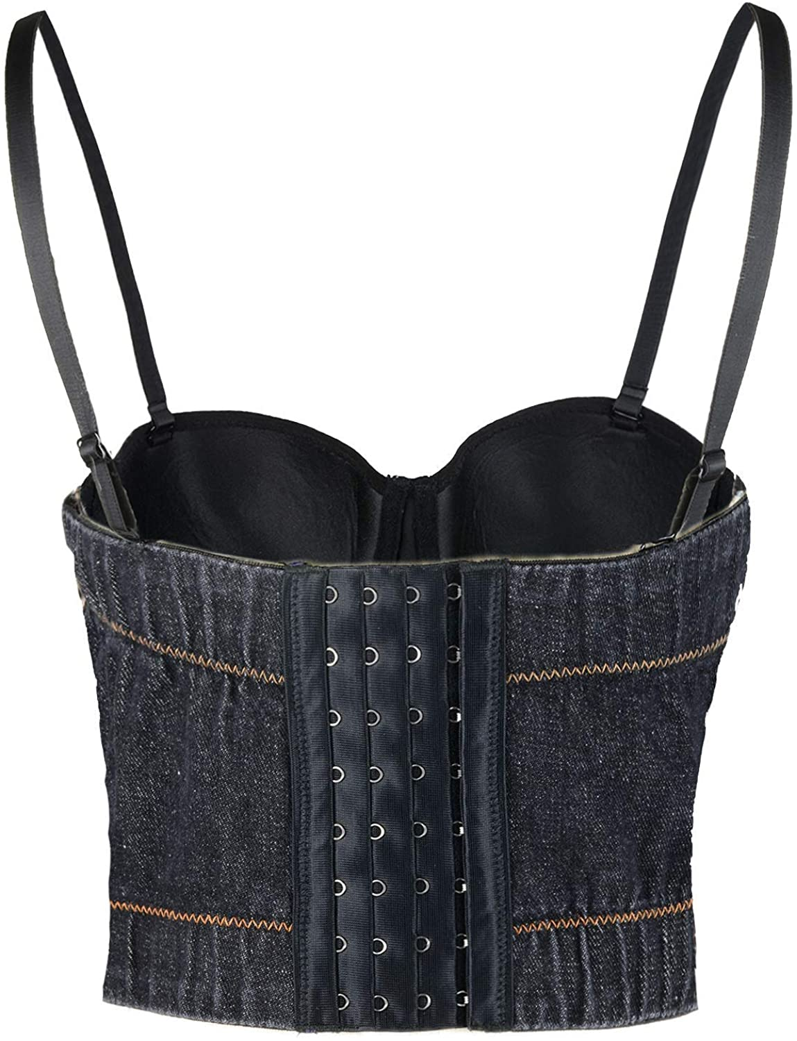 ELLACCI Women'S Denim Bustier Crop Top Jean Corset Top Bra with Detachable Straps Apparel & Accessories > Clothing > Underwear & Socks > Lingerie ELLACCI   