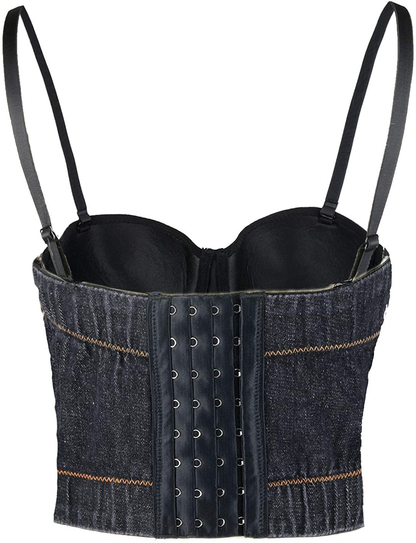 ELLACCI Women'S Denim Bustier Crop Top Jean Corset Top Bra with Detachable Straps Apparel & Accessories > Clothing > Underwear & Socks > Lingerie ELLACCI   