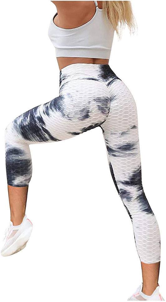Burband Gradient Seamless Leggings for Women High Waist Tummy Control Yoga Pants Tye Die Ruched Booty Compression Tights Apparel & Accessories > Clothing > Underwear & Socks > Shapewear Burband White X-Large 