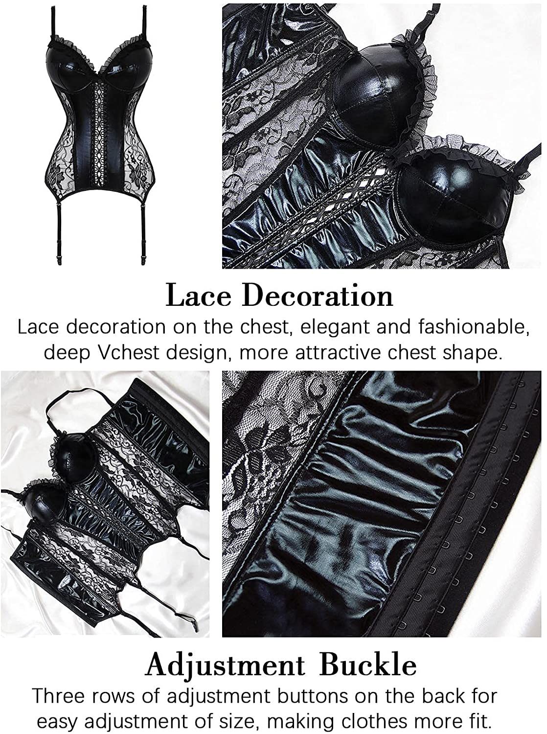 TOPMELON Sexy Corset Leather Lingerie for Women Gothic Black Bustiers & Corsets Gater Belt Apparel & Accessories > Clothing > Underwear & Socks > Lingerie TOPMELON   
