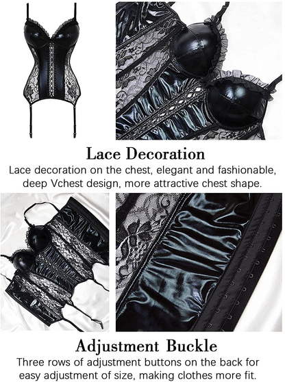 TOPMELON Sexy Corset Leather Lingerie for Women Gothic Black Bustiers & Corsets Gater Belt Apparel & Accessories > Clothing > Underwear & Socks > Lingerie TOPMELON   