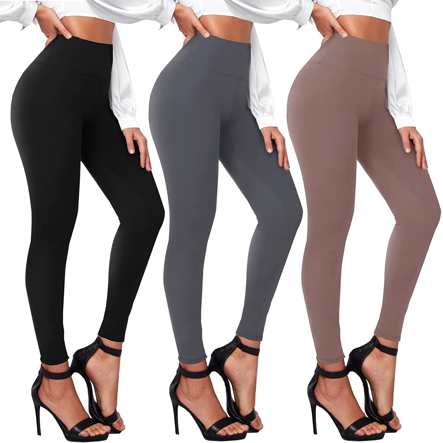 TNNZEET 3 Pack High Waisted Leggings for Women - Buttery Soft Workout Running Yoga Pants Apparel & Accessories > Clothing > Activewear TNNZEET Black/ Rose Pink/ Dark Grey Small-Medium 
