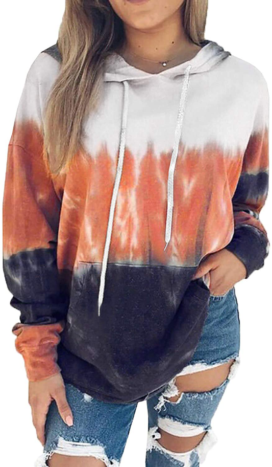 Eytino Women Hoodies Tops Tie Dye Printed Long Sleeve Drawstring Pullover Sweatshirts with Pocket(S-Xxl) Apparel & Accessories > Clothing > Activewear Kylie Max   