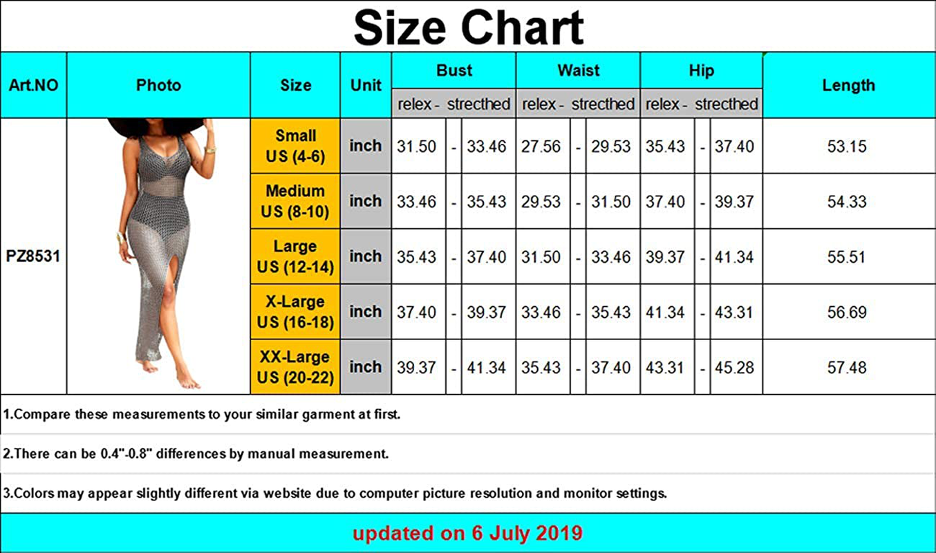 Perzeal Women'S Sexy Sleeveless Swimsuit Cover Ups Sheer Crochet plus Size Beach Bikini See through Swimwear Maxi Dresses Apparel & Accessories > Clothing > Swimwear Kylie Max   