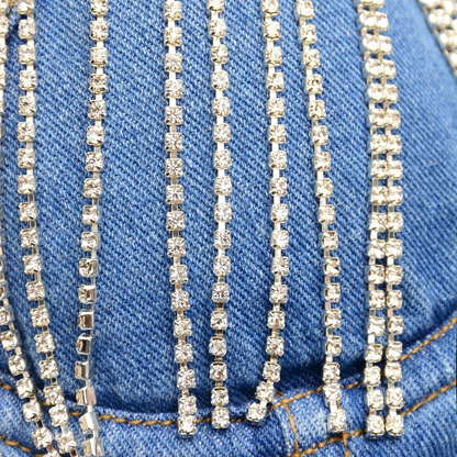 ELLACCI Women'S Tassel Rhinestone Denim Bustier Crop Top Jean Corset Top Bra Blue Apparel & Accessories > Clothing > Underwear & Socks > Lingerie ELLACCI   