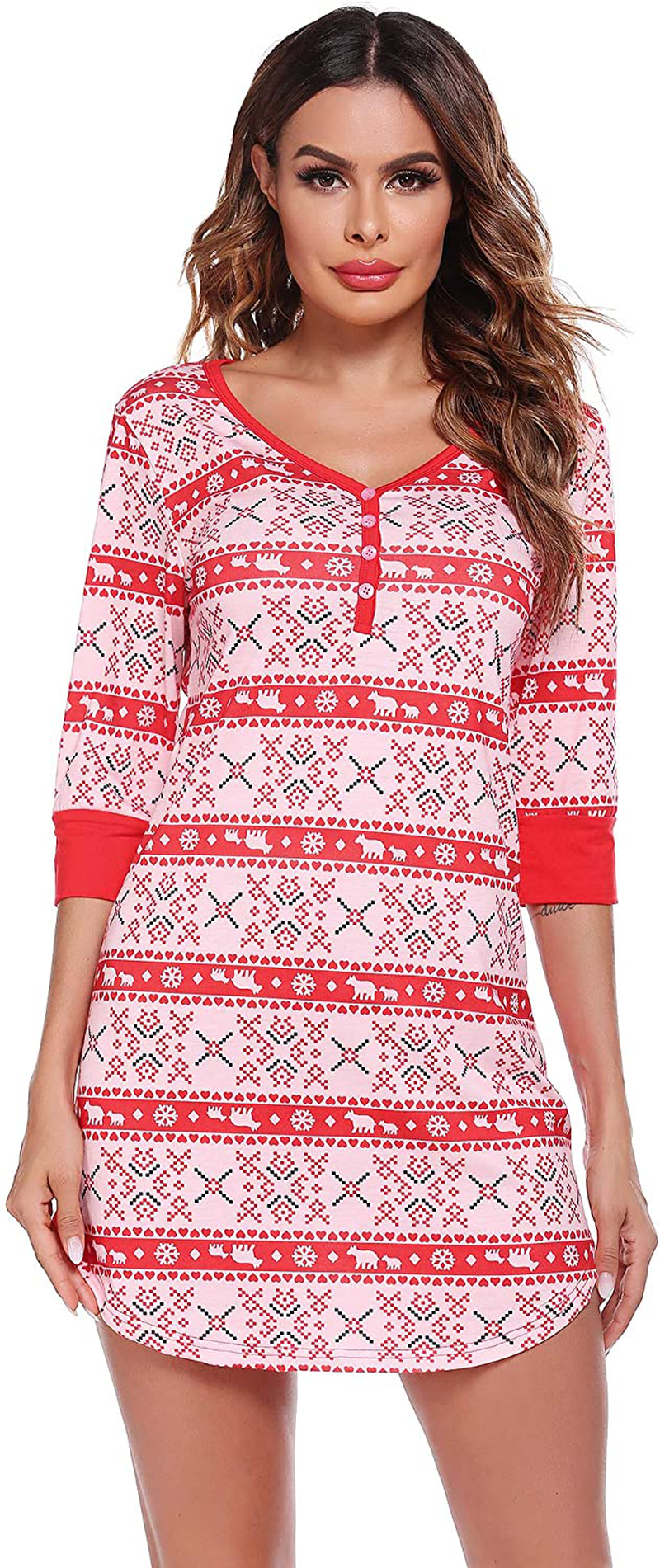 Ekouaer Women'S Nightgown Sleep Nightshirt Sleepshirt Button down Pajama Dress Sleepwear Apparel & Accessories > Clothing > Sleepwear & Loungewear > Nightgowns Kylie Max   