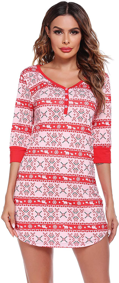 Ekouaer Women'S Nightgown Sleep Nightshirt Sleepshirt Button down Pajama Dress Sleepwear Apparel & Accessories > Clothing > Sleepwear & Loungewear > Nightgowns Kylie Max   